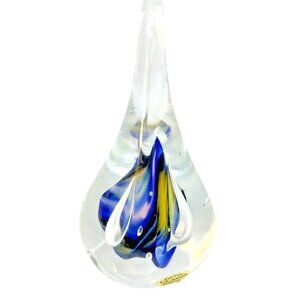 Vintage Jablonski Hand Blown Teardrop Pear Crystal Paperweight Signed
